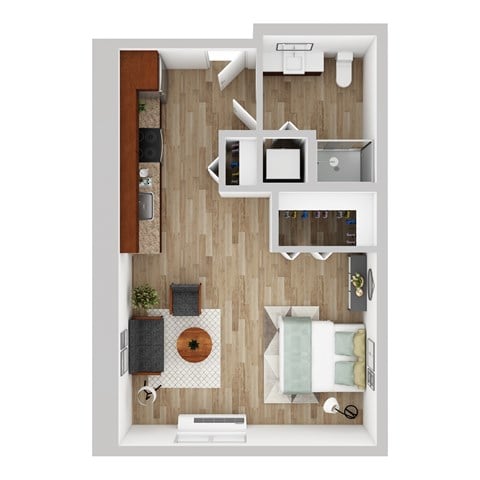 Floor plan for studio, 1 bath, 492 sqft
